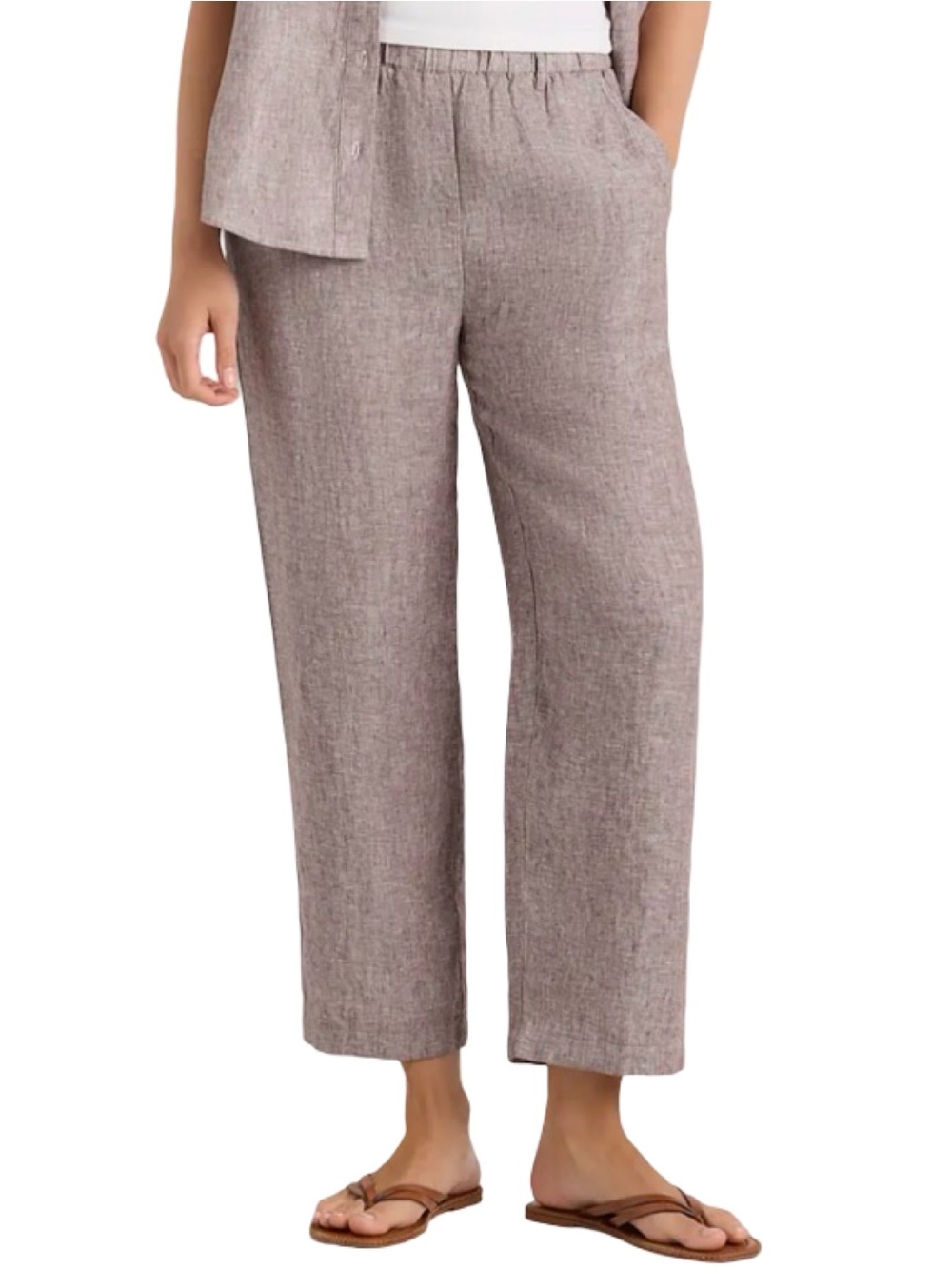 Quince NWT Women’s Size M Taupe Brown Chambray European Linen Straight Leg Pants